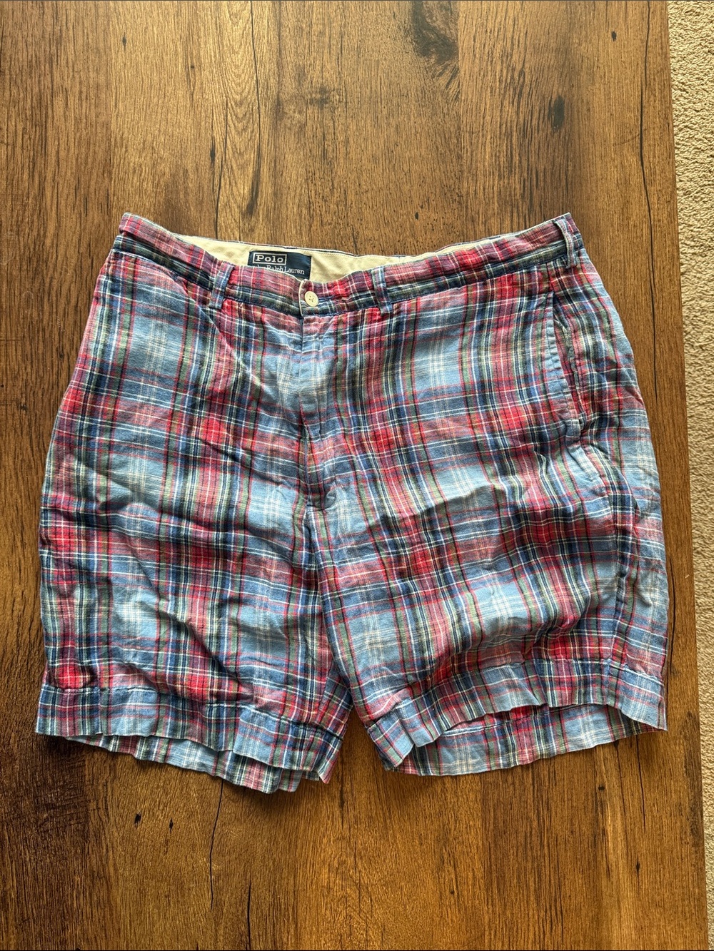 Polo by Ralph Lauren Red and Light Blue Plaid Flat Front Men's Shorts